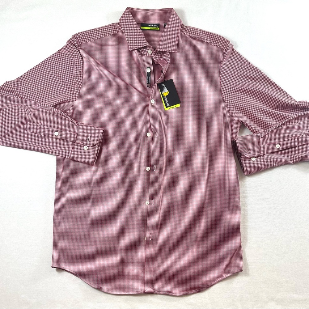 Murano Performance Slim Fit Men's Red Checkered Button-Down Shirt Size L NWT
